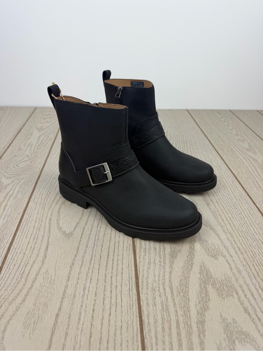 Teva Women's Rowena Block Heel Buckle Leather Booties 7 Black & Silver $160